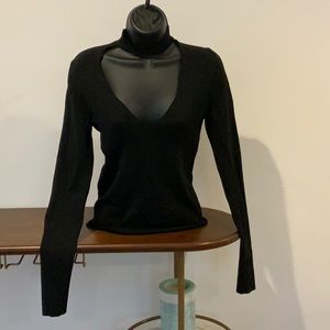 ZARA knit small ribbed long sleeve blouse with choker